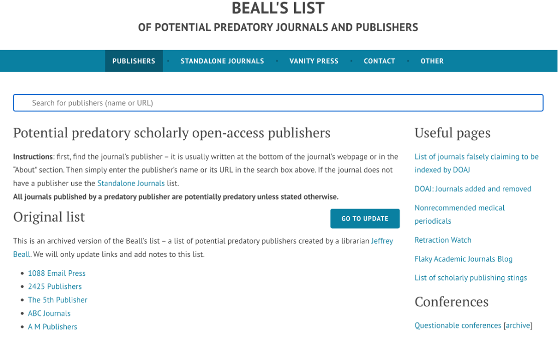 An example of a copy of Beall's List that is still available as of May 2024